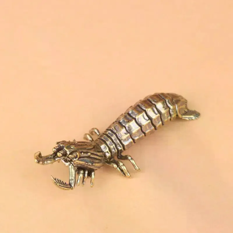 Vintage Brass Mantis Shrimp Figurine Small Desktop Ornament Creative Marine Lobster Decor for Study Table Collectors Gift