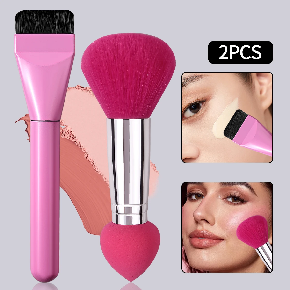 2pcs double-head loose powdered sponge egg facial multifunctional blush brush portable one-line markless foundation brush