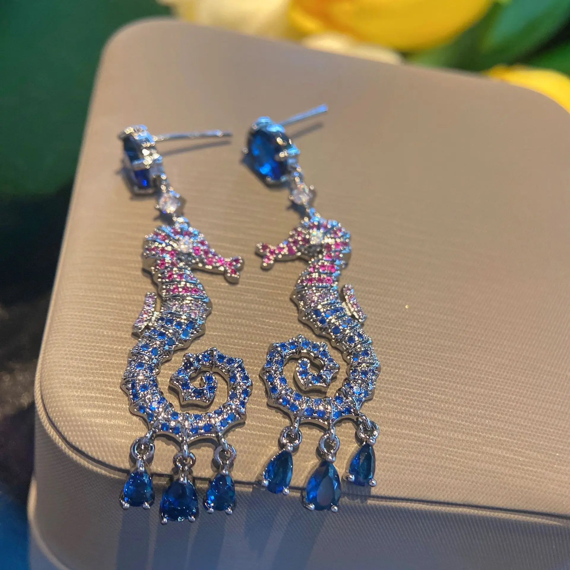 Bilincolor Underwater World Animal Seahorse Pearl Micro-set Zircon Earrings for Women