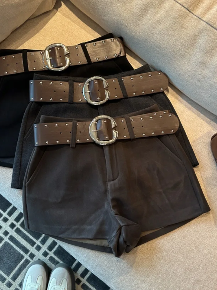 

American Retro High Waist Woolen Shorts Women's Autumn Winter Outerwear Bootcut A-Line Wide Leg Pants Slimming Hot Pants