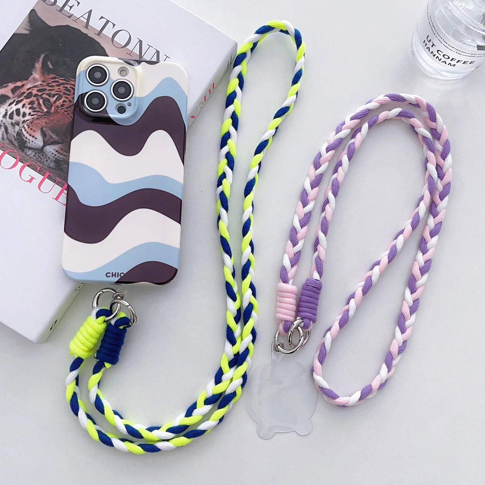 

Pure hand-woven creative mobile phone cross-body rope double buckle backpack key anti-loss rope