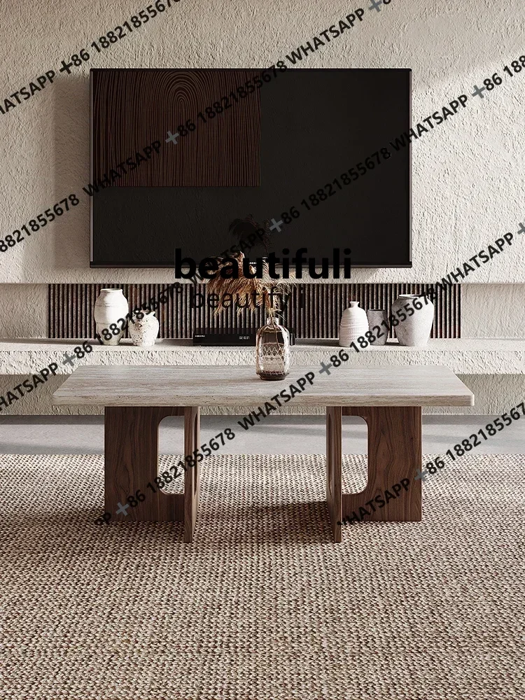 Solid Wood Cave Stone Coffee Table Home Living Room Modern Rectangular Mid-Ancient Style Bed & Breakfast Eight-Immortal Table