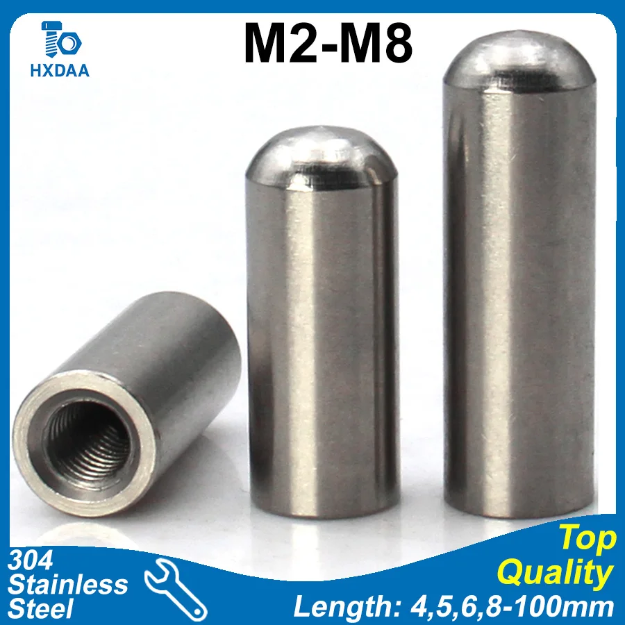 OD3–OD16 304 Stainless Steel Internal Thread Round Head Dowel Threaded Locating Pin for Machinery M2 M2.5 M3 M4 M5 M6 M8