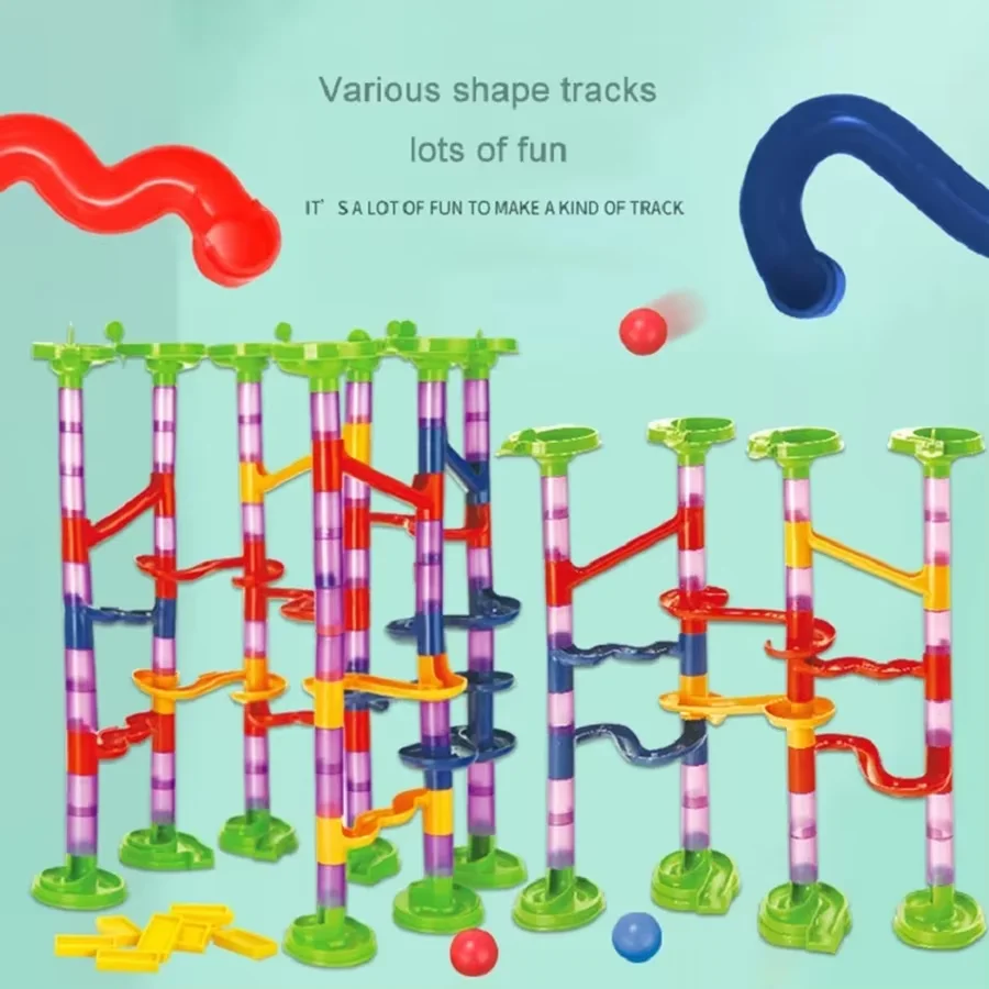 2025 New DIY Marble Run Race Coaster Set Toy Maze Ball Roll Marble Run Race Track Building Blocks Kids 197PCS Assembly Game Toys