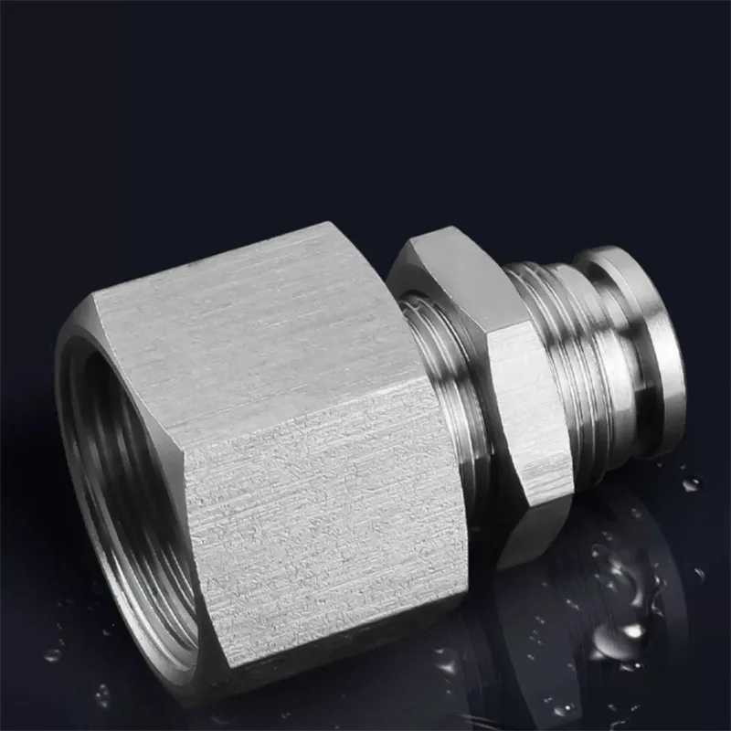 PMF 304 Stainless Steel Pneumatic Quick Connector PU Air Pipe 6 8 10 12mm Partition Perforated Internal Thread 1/8 1/4 3/8 1/2”