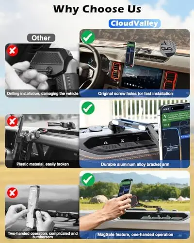 

CloudValley MagSafe Phone Mount for Bronco 2021-2025 2/4 Door - Adjustable 360° Alloy Holder for iPhone 17-12