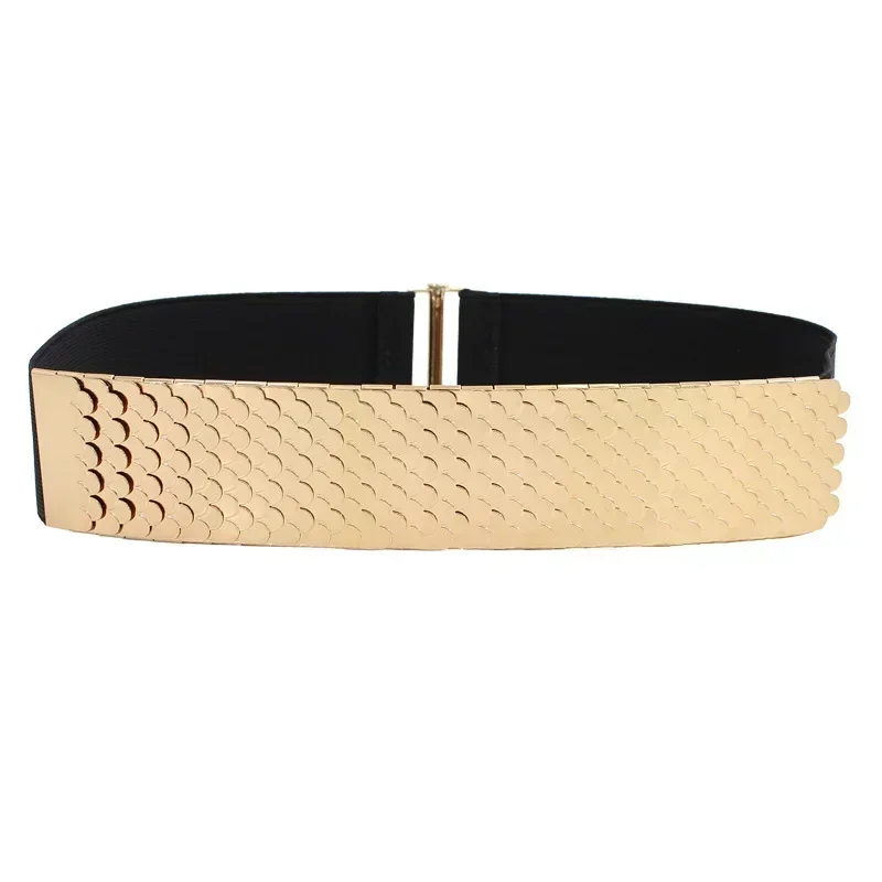 

Ladies Metal Elastic Girdle Fish Scale Pattern Wide Belt Dress Slim Fit Corset Decoration Belts for Women