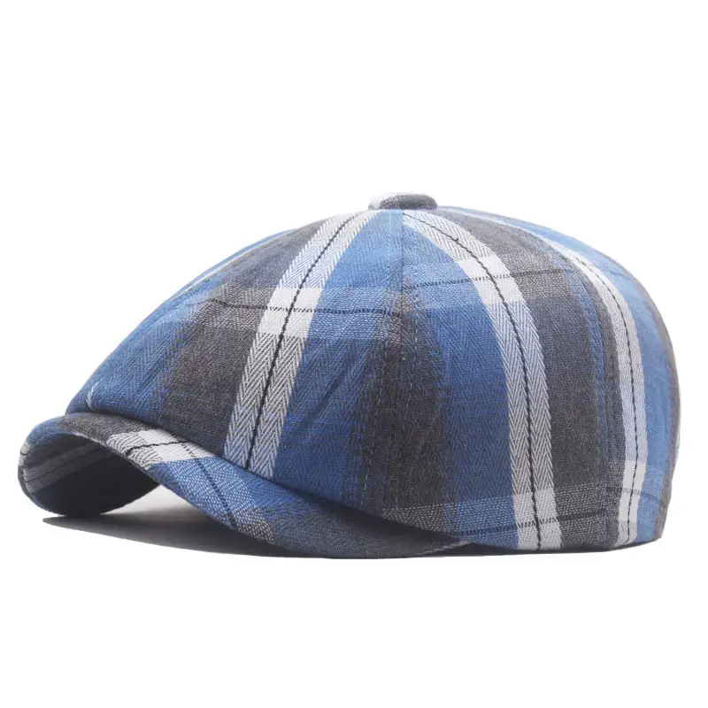 Spring Polyester Stripe Print Newsboy Caps Flat Peaked Cap Men and Women Painter Beret Hats 125