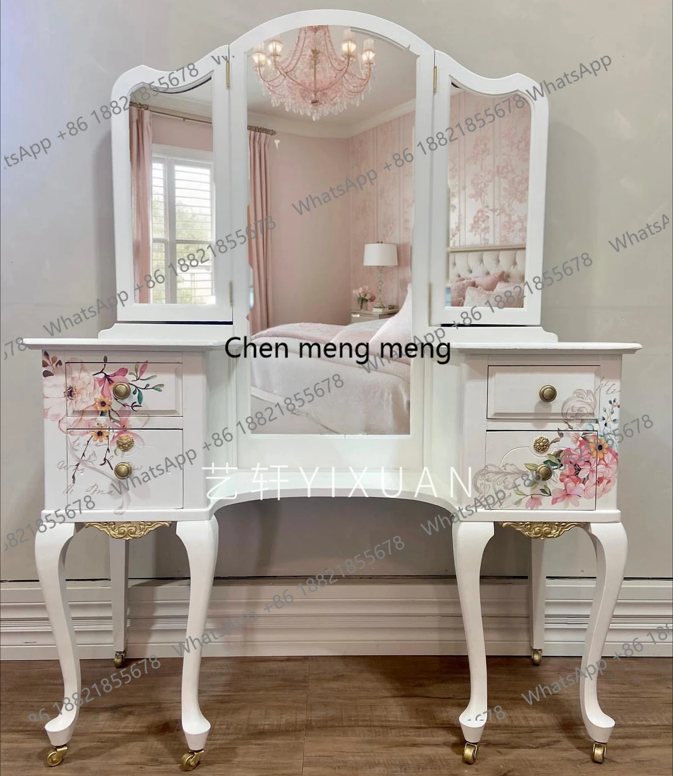 

Французский туалетный столик в стиле лёгкой роскоши, расписанный вручную, американский туалетный столик с ручной резьбой и зеркалом, комплект мебели.