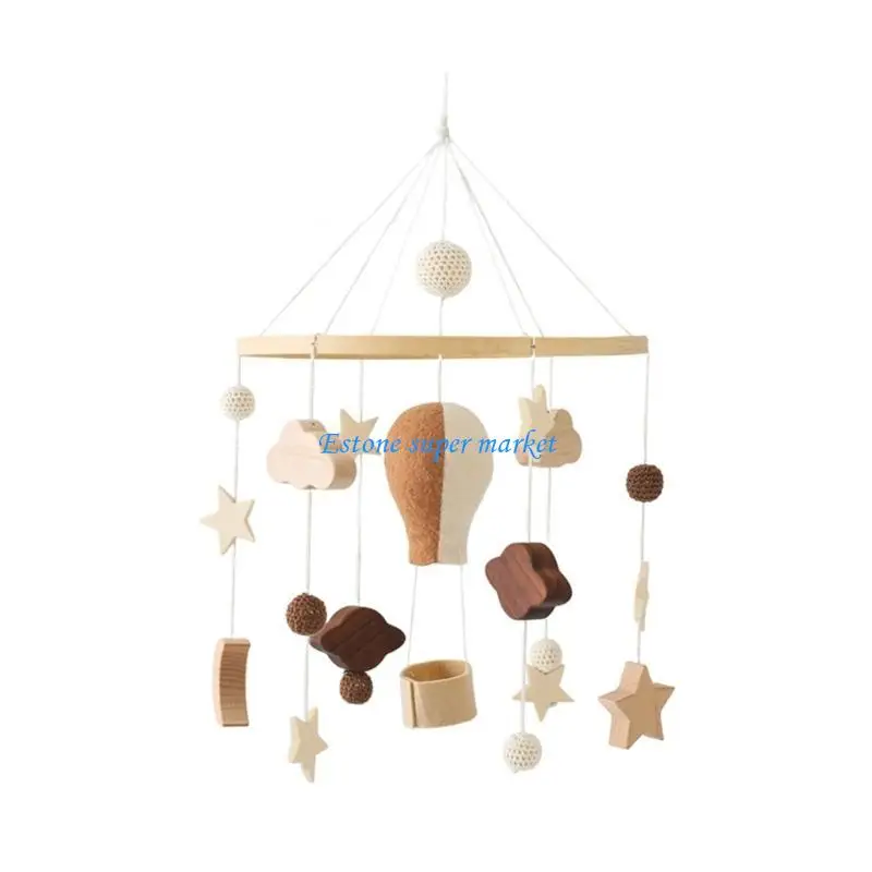 090B Natural Baby Crib Mobile With Nordic Felt Hot Air Balloon Design For Newborns Nursery Decors And Visual Stimulation