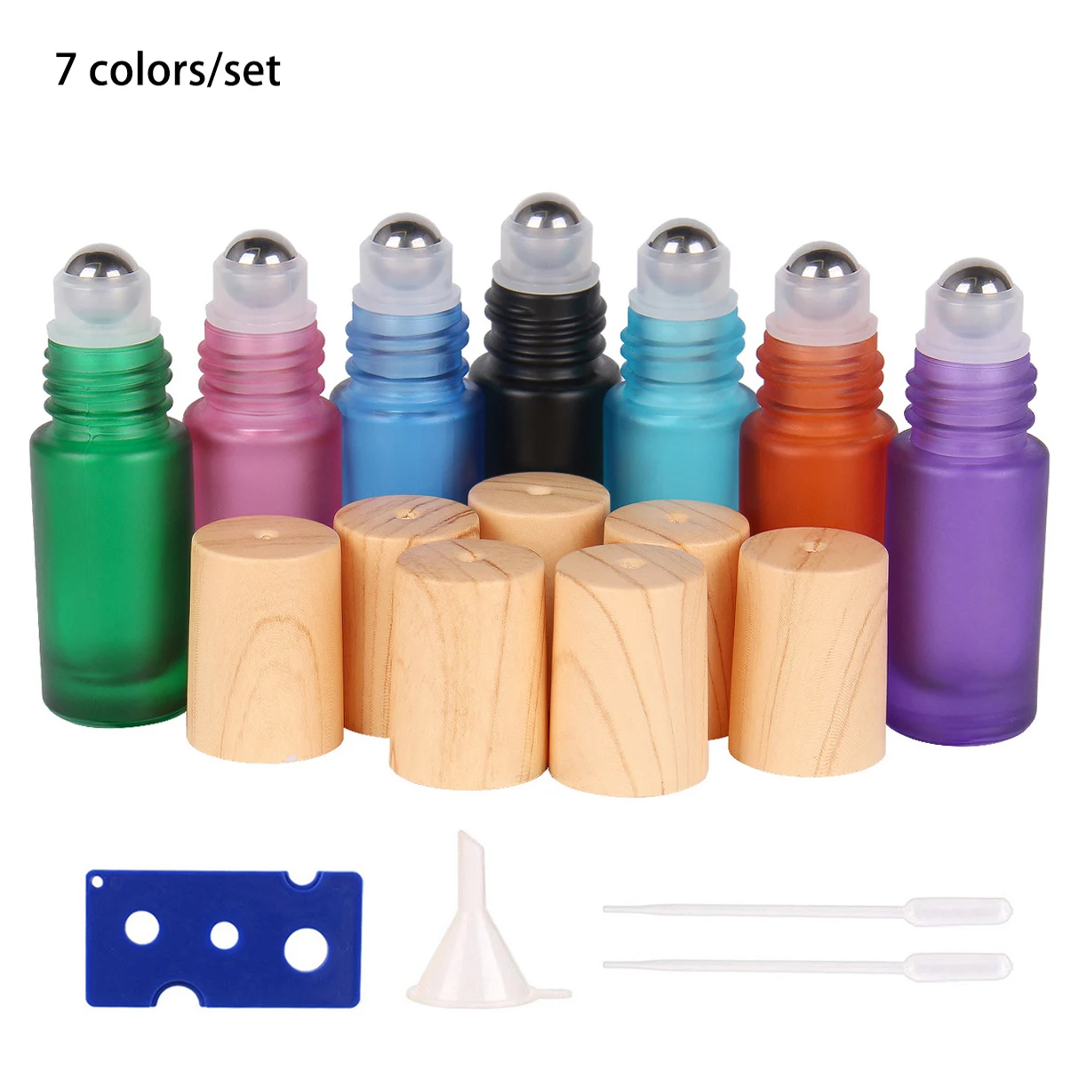 

7 Colors/set 5ml Glass Roll on Refillable Bottles with Stainless Steel Roller Ball for Essential Oils Perfume Fragrance Sample