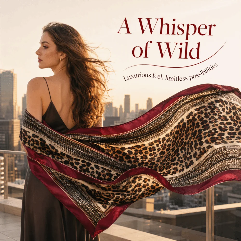 Exquisite Leopard Print Women's Head Scarf Luxury 90x90cm Silk Scarf Square Shawl Satin Paisley Bandana‌ Hair Wrap