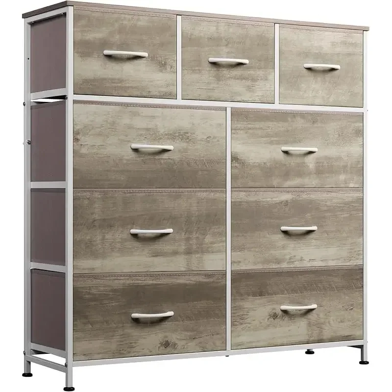 9-Drawer Dresser, Fabric Storage Tower for Bedroom, Hallway, Closet, Tall Chest Organizer Unit for Bedroom with Fabric Bins