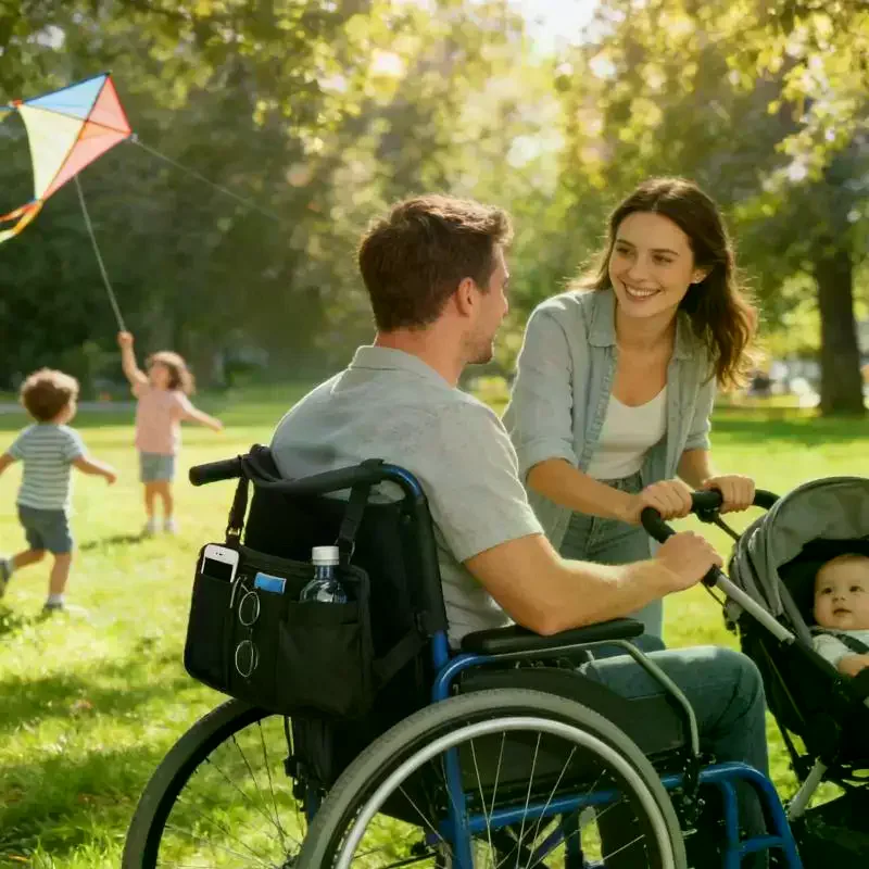 1Pcs Travel Pouch Wheelchair Side Bag With Cup Holder Wheel Chair Bag For Seniors Outdoor Electric Wheel Chair Drink Phone
