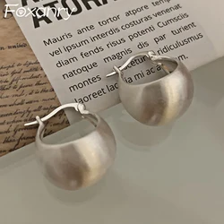 Foxanry Minimalist Silver Color Earrings for Women New Fashion Simple Scrub Geometric Handmade Party Jewelry Prevent Allergy