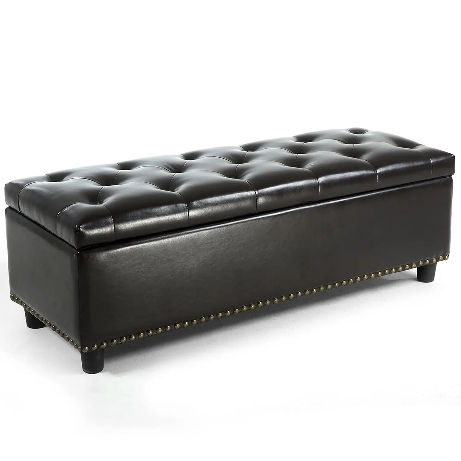 Tufted Storage Ottoman with Close Hinge Foot Rest for Living Room 47 inch Dark Brown, Customized