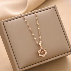 New Trendy Six-pointed Star Love Choker Necklace for Women Simpl Beating Heart Pendant Stainless Steel Necklaces Couple Jewelry