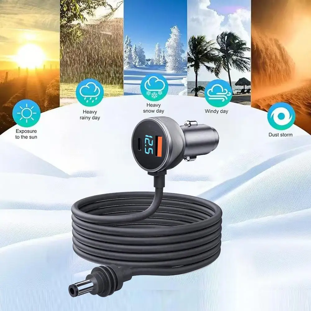 Für Starlink 3/5 m 3in1 Mini-Autoladegerät-Adapter DC 5521 USB-C QC 3.0 3 Ports unterstützen PD-Schnelllade-DC-Kabel mit 16 AWG