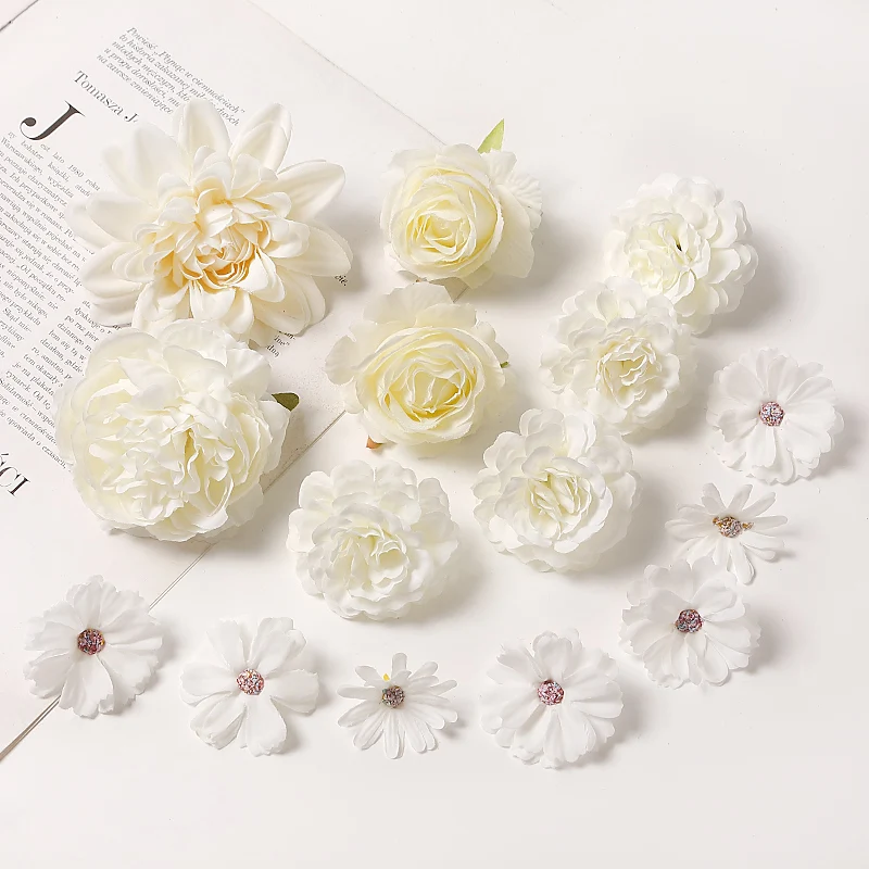 White Series Rose Artificial Flowers Silk Fake Flowers for Home Decor Wedding Decoration DIY Wreath Gift Accessories Ornaments