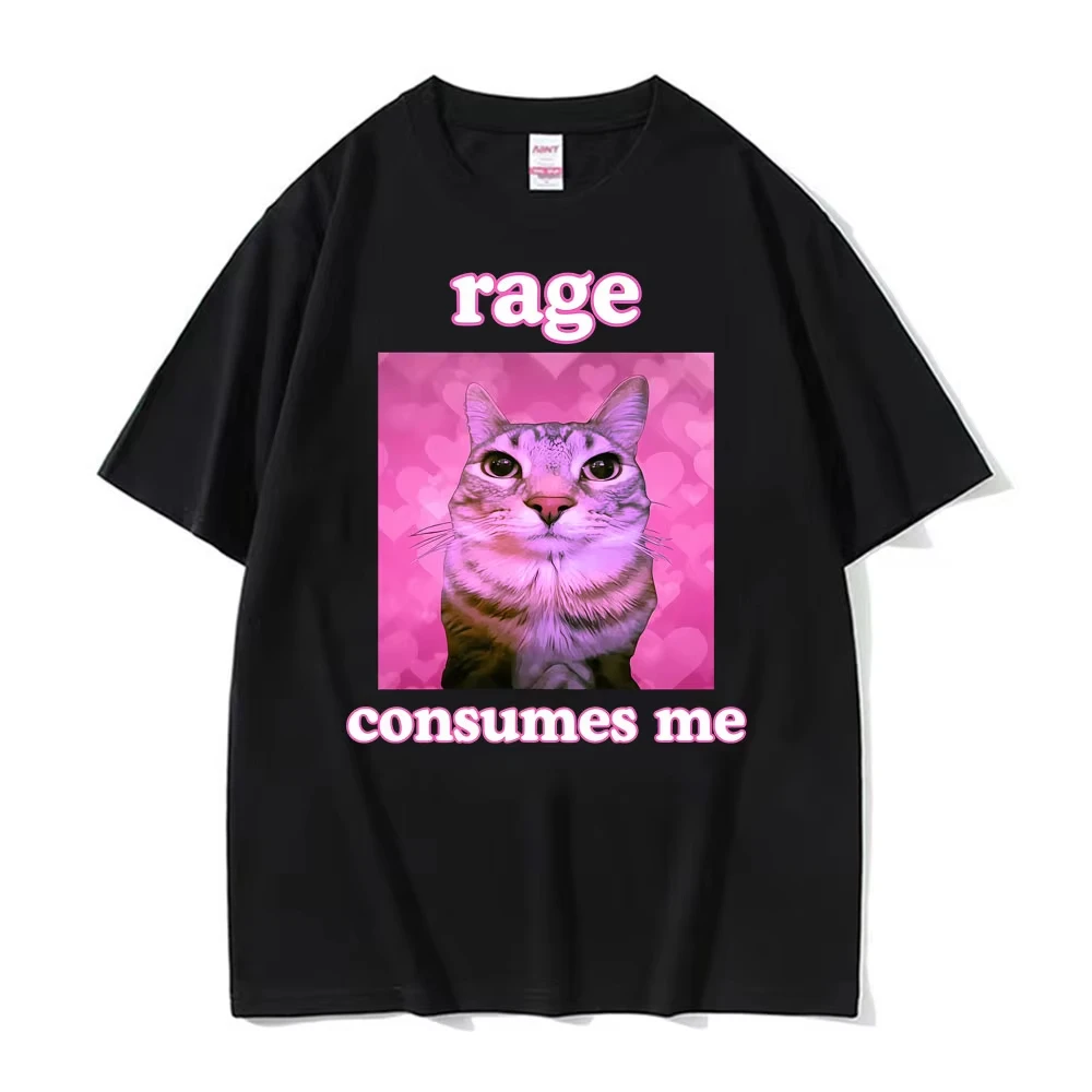 Ironic Meme Cat Rage Consumes Me T-shirts Men Women Clothing Funny Vintage Classic Short Sleeve T-shirt Casual Oversized T Shirt