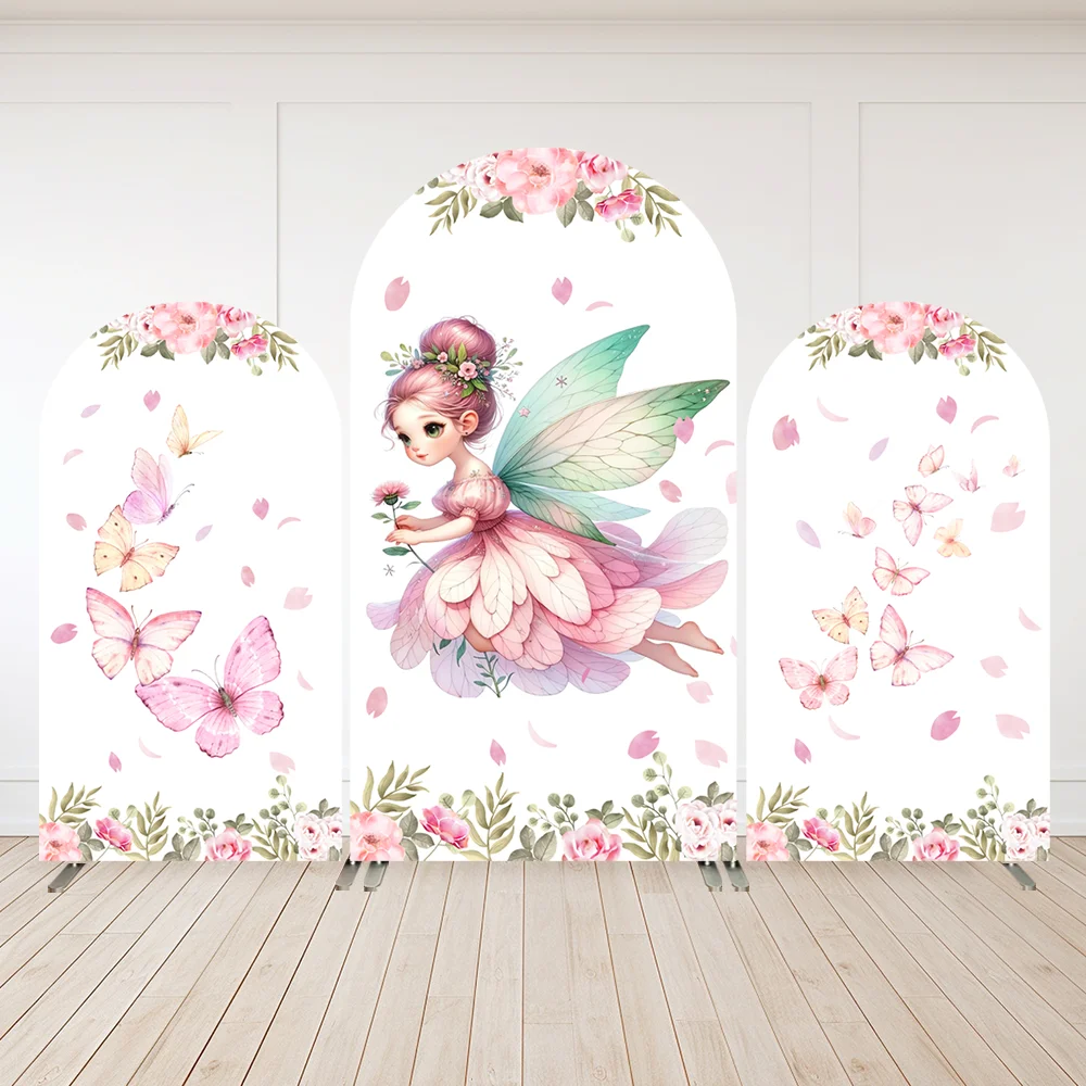 

Pink Floral Butterfly Fairy Princess Chiara Wall Arched Backdrop for Girls Birthday Party Banner Decor Arch Cover