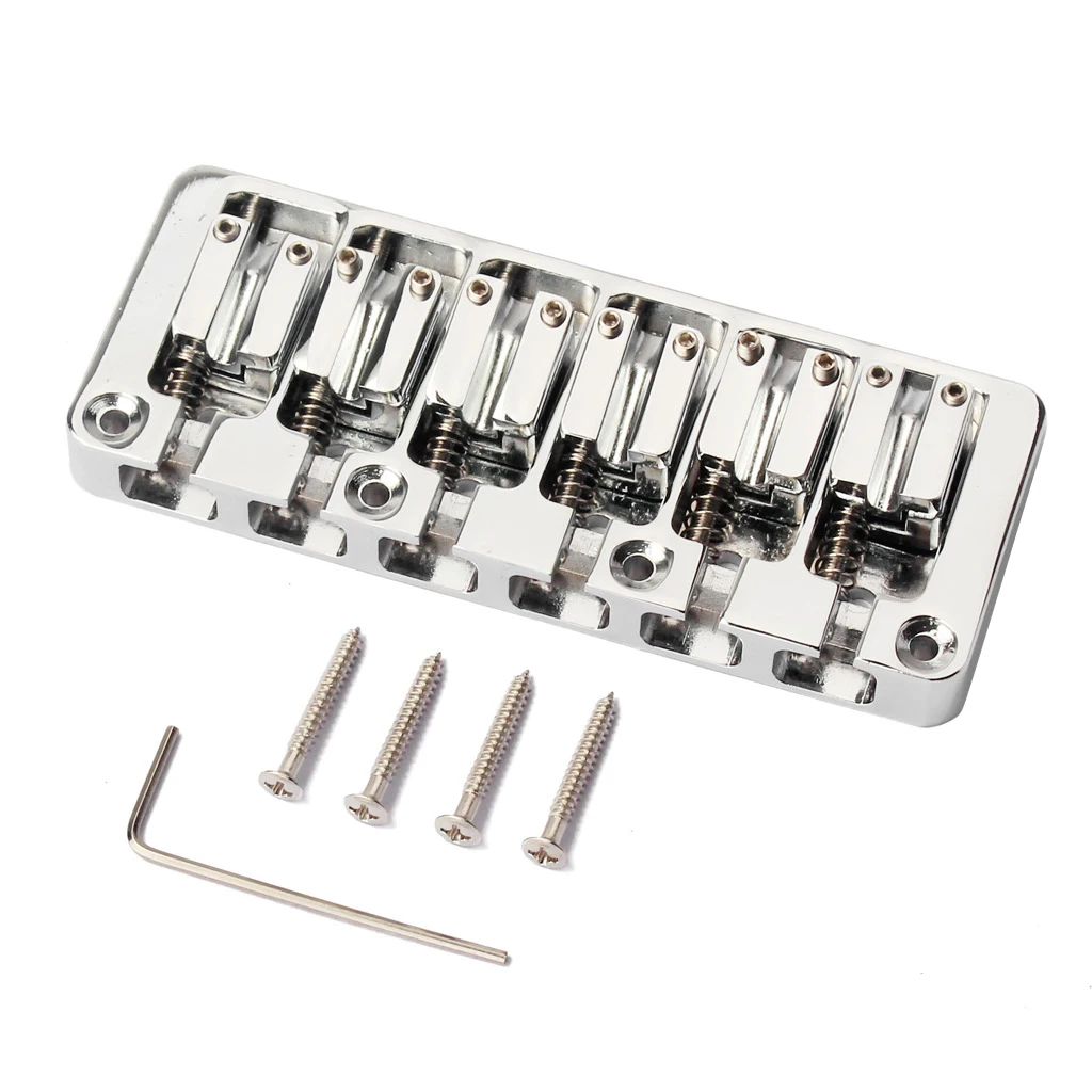 6 String Bass Bridge Bass String Bridge Fixed Hardtail Bridge Adjustable Saddle Chrome Stringed Instrument Accessories