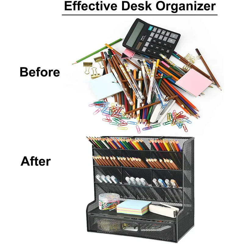 Scrivania multifunzionale in rete con portapenne portaoggetti per cassetti, per la scuola Home Office Art Supplies Storage Rack argento