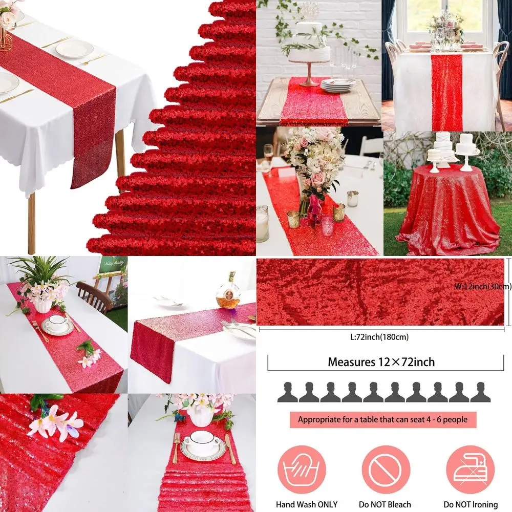 

Glittering Red Sequin Table Runner, 12 Packs, 72 Inch Long, Perfect for Birthday, Wedding, Engagement, Baby Shower, Bachelorette