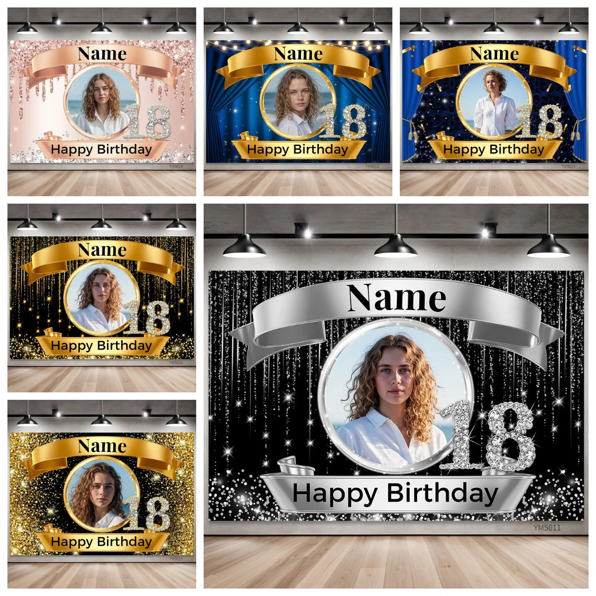 

Custom Photo Name Age Birthday Backdrop Personalized Background Banner with Custom Text for Party Decoration