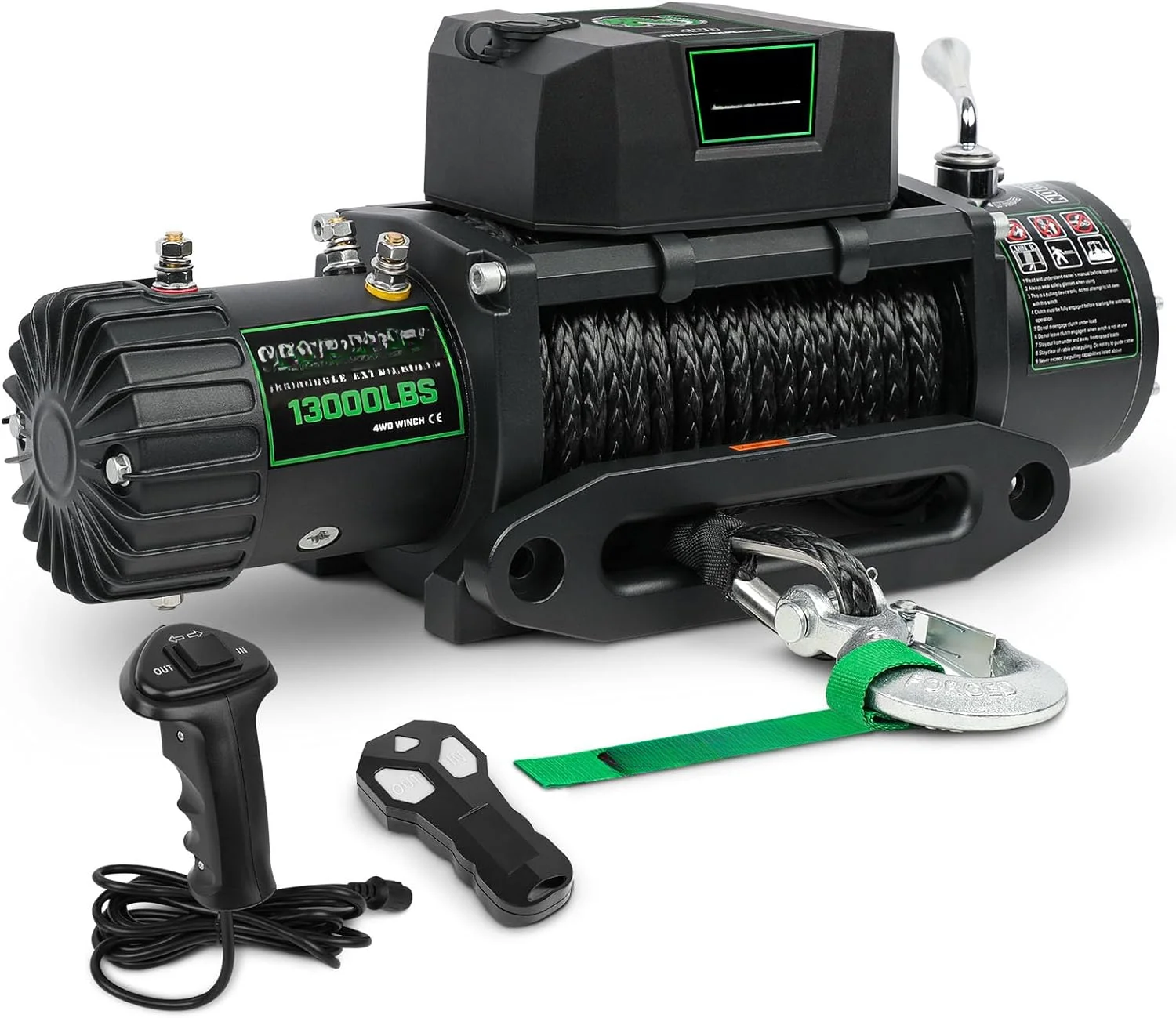 13000lb Electric Winch 12V Waterproof Electric Synthetic Rope Winch with Wireless Handheld Remote and Corded