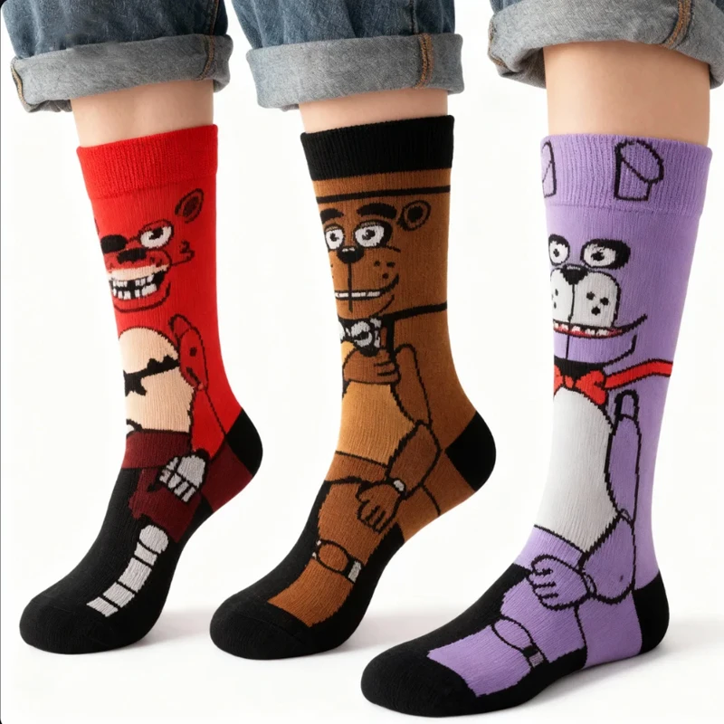 

Five Nights At Freddy's Cartoon Anime Cotton Socks Scary Horror Teddy Bear Cartoon Anime Patterns Stockings Boy Girl Sock Gifts