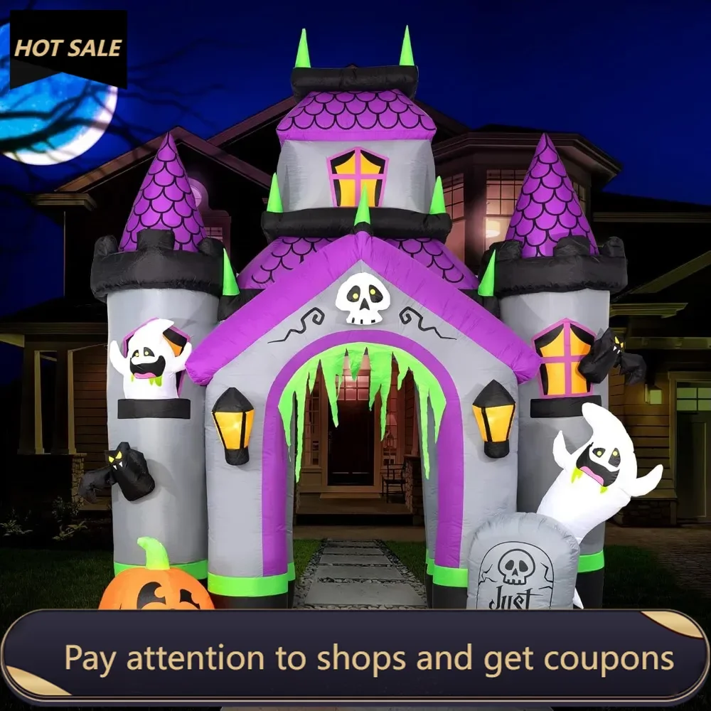 Halloween Inflatables Large 12 ft Haunted House Castle Archway - Inflatable Outdoor Halloween Decorations Blow Up Freight free