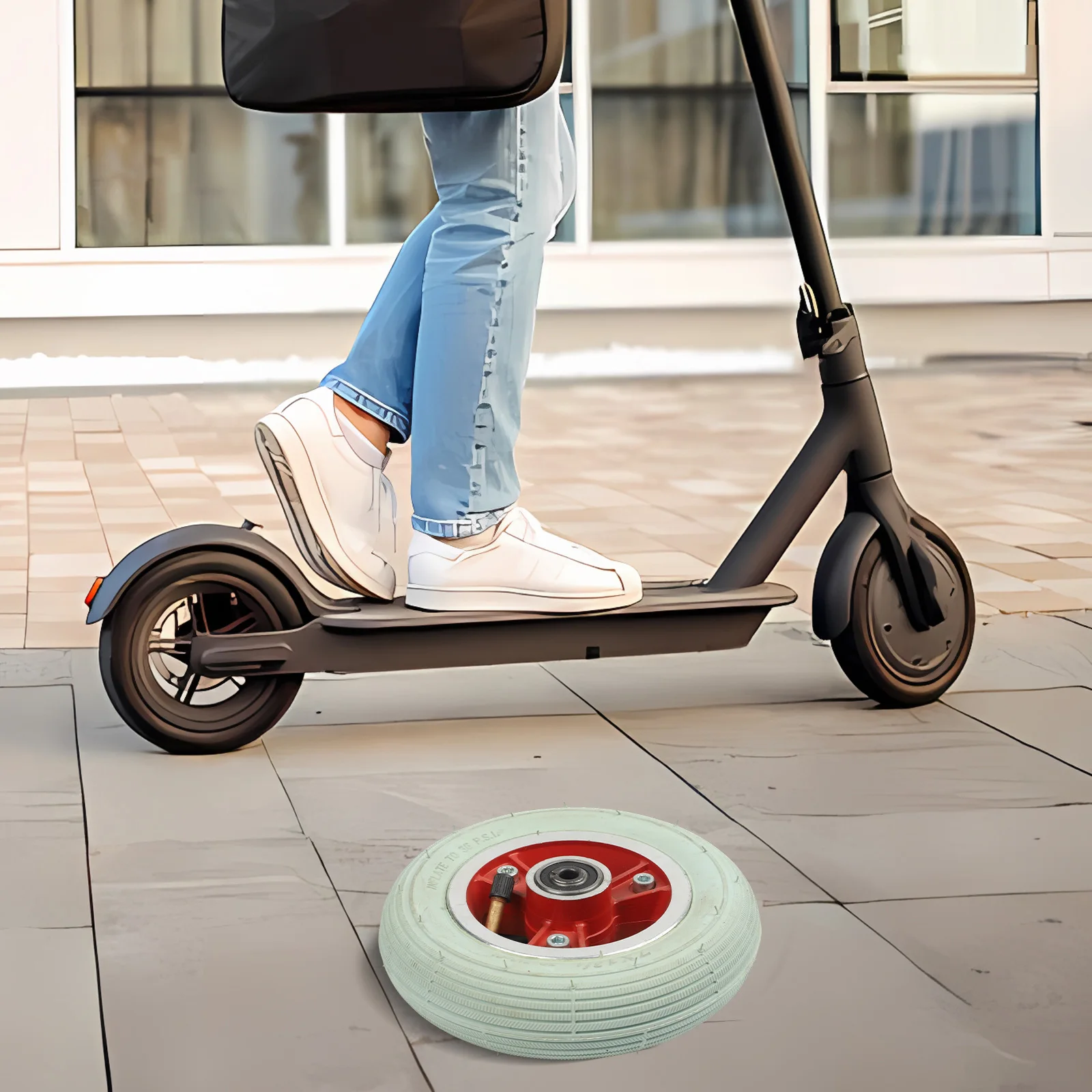 

7 inch electric wheelchair front wheel with gray pneumatic tire 7 by 134 size compatible with most 7 inch forks