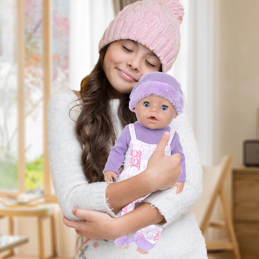 18Inch/45CM Doll Clothes Set Purple Clothing Plush Hat Rompers Rebirth Doll Toy Simulation Dress Up Party Soothing Doll Kid Gift