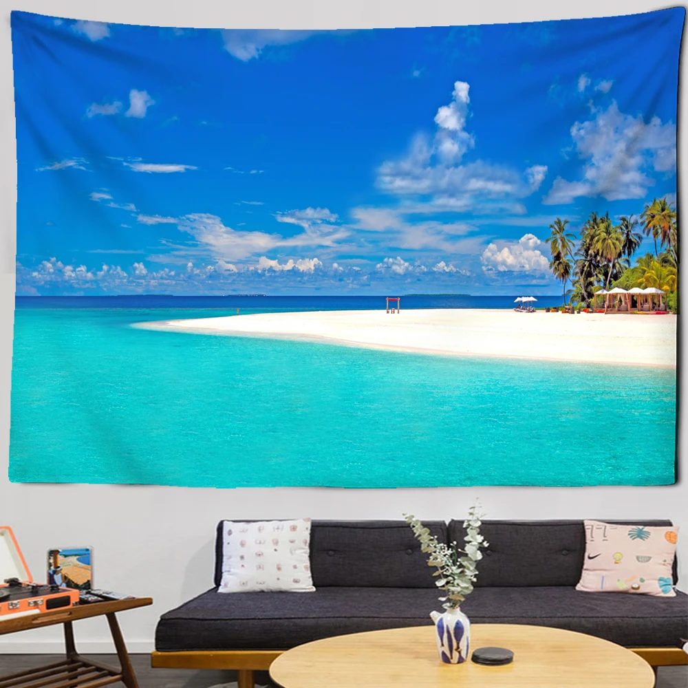 Tropical Beach Tapestry  Resort Winter Night Hanging Fireplace Blanket Wall Home Decor 