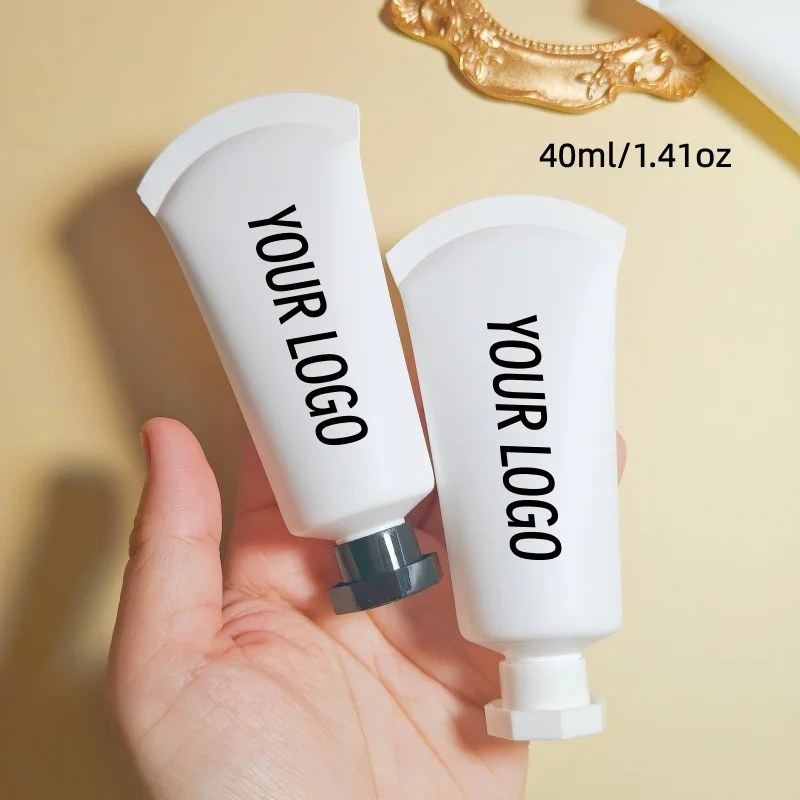 【Logo Custom】50Pcs Customized 40ml Spiral Lid/octagonal Lid Frosted White Curved Tail Tube Skincare/cosmetic Packaging Material
