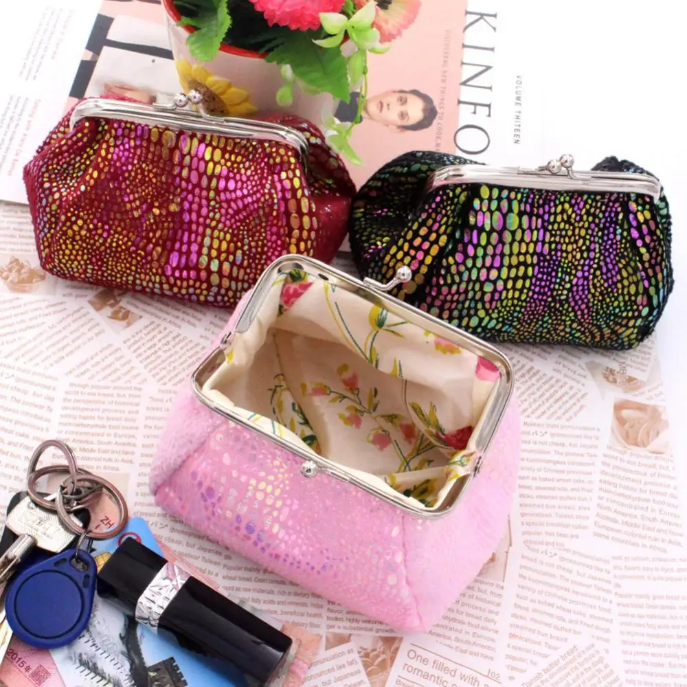 Makeup Bag Girls Handbag Women Laser Kiss Lock Round Wallet Clutch Pouch Coin Cash Card Holder Purse Storage Organize Handbag