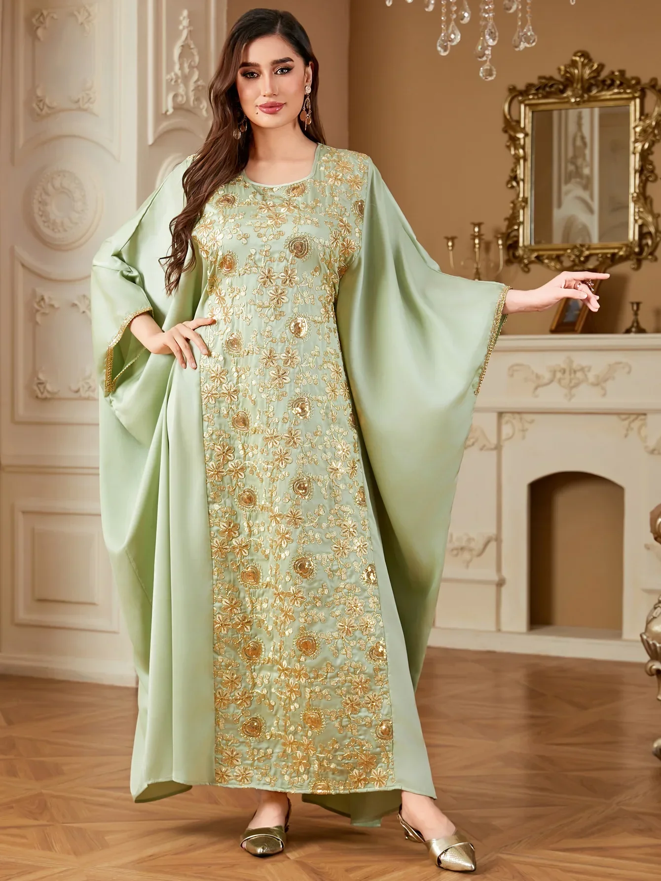 Robe arabe saoudienne manches chauve-souris Abaya femmes Robe musulmane Satin caftan turquie caftan Eid Djellaba Ramadan Caftan Marocain Femme