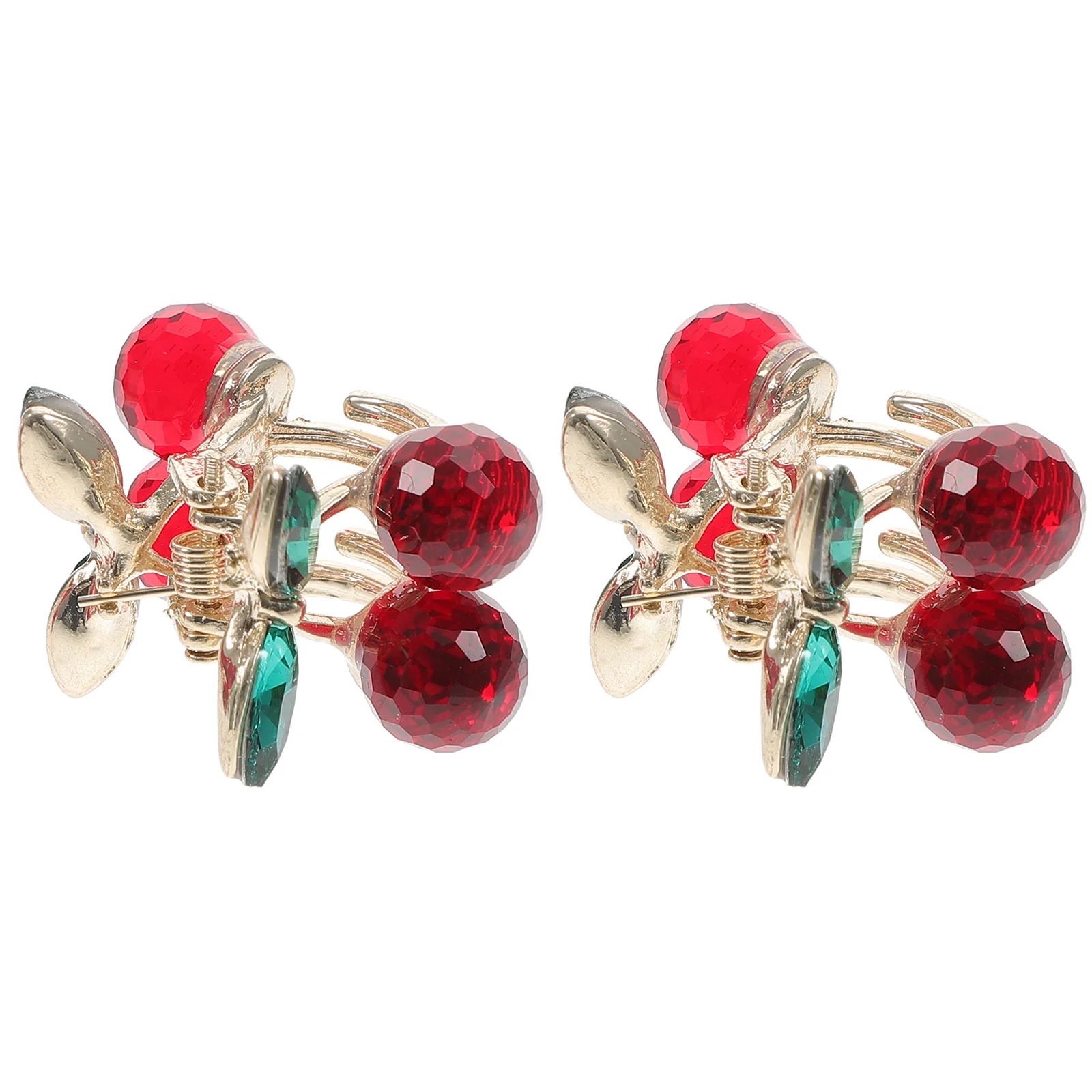 

2 Pcs Cherry Barrettes Hair Clips Small Claw Clamps Girl Accessory Lady Headdress Rhinestones Jaw Women's Mini Alloy