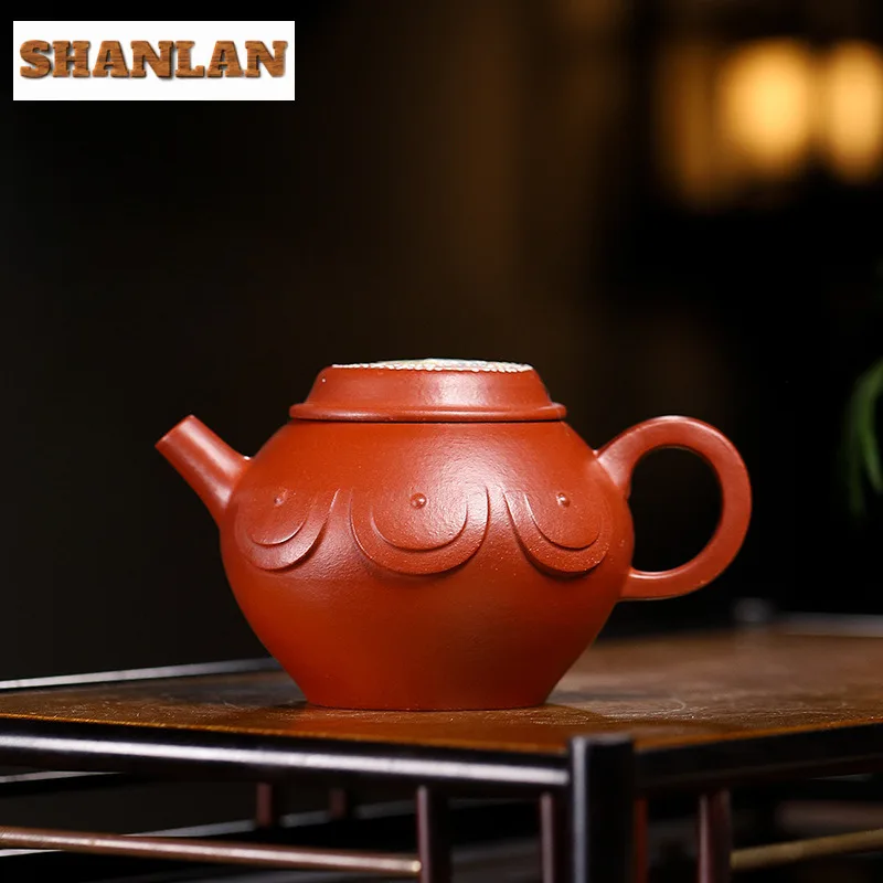 

150ml Yixing Purple Clay Teapot Handmade Colored Drawing Butterfly Lid Pot Raw Ore Dahongpao Mud Kettle With Filter Zisha Teaset