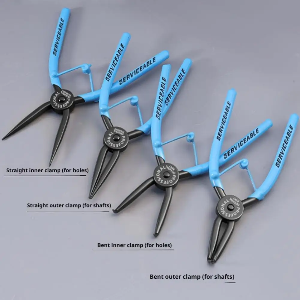 Snap Ring Pliers 7-Inch Heavy Duty Internal/External Circlip Pliers with Straight & Bent Jaw Tips Spring-Loaded Special Grade