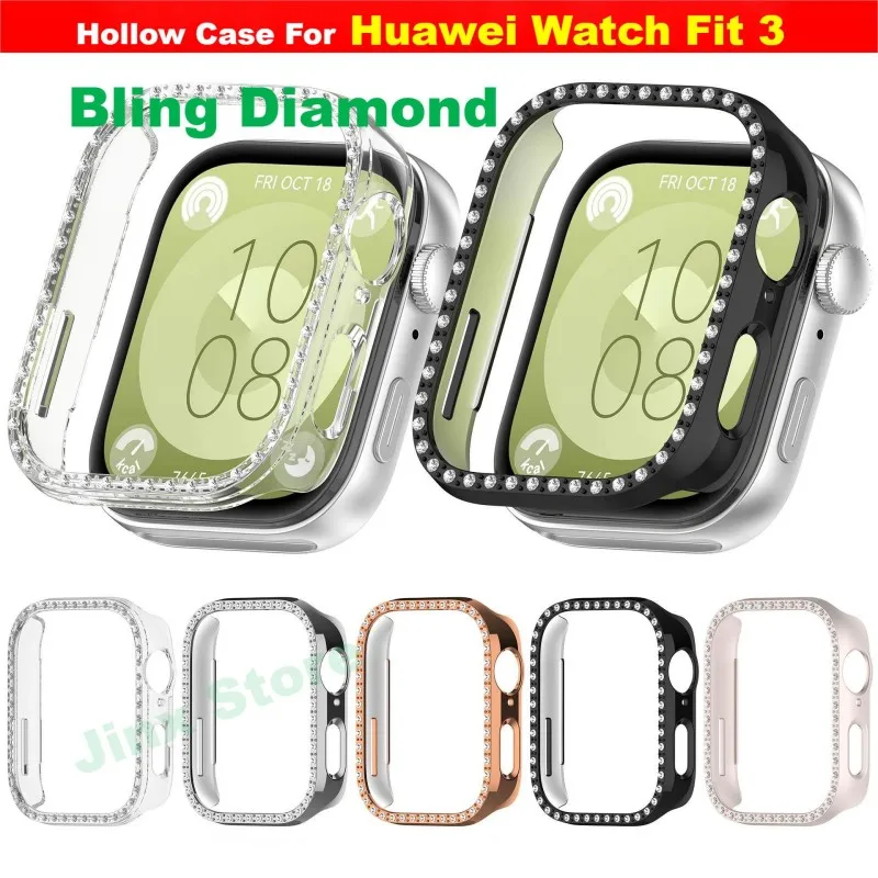 Bling PC Hollow Case For Huawei Watch Fit 3 Samrt Watch Strap Diamond Crystal Bumper Protective Cover Protector Fit3