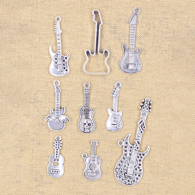 Charms Musical Guitar Dream Violin Antique Silver Color Pendants DIY Crafts Making Findings Handmade Tibetan Jewelry
