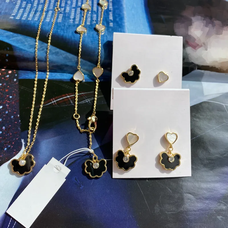 

New Exquisite Black Enamel Flower Pastoral Heart Shell Earrings, Necklace,or Bracelet Sweater Chain Jewelry