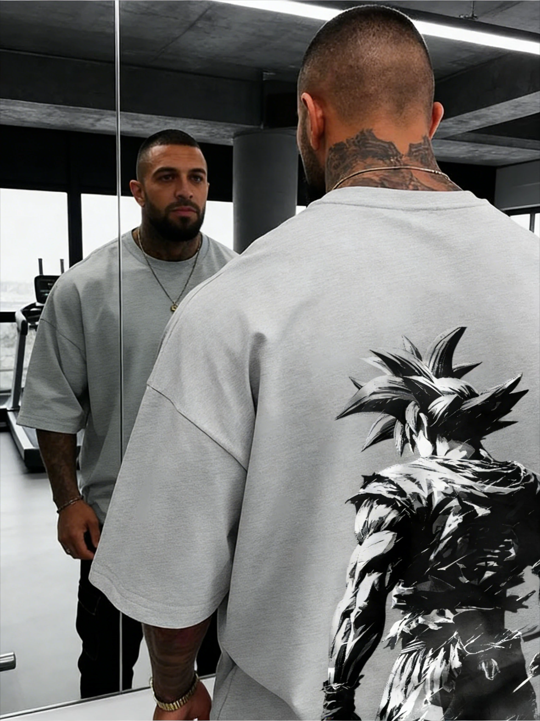 

2026 Summer Dragon Ball Oversized T-shirt 100% Cotton Goku Monochrome Print Gym Bodybuilder Retro Streetwear Unisex Tee