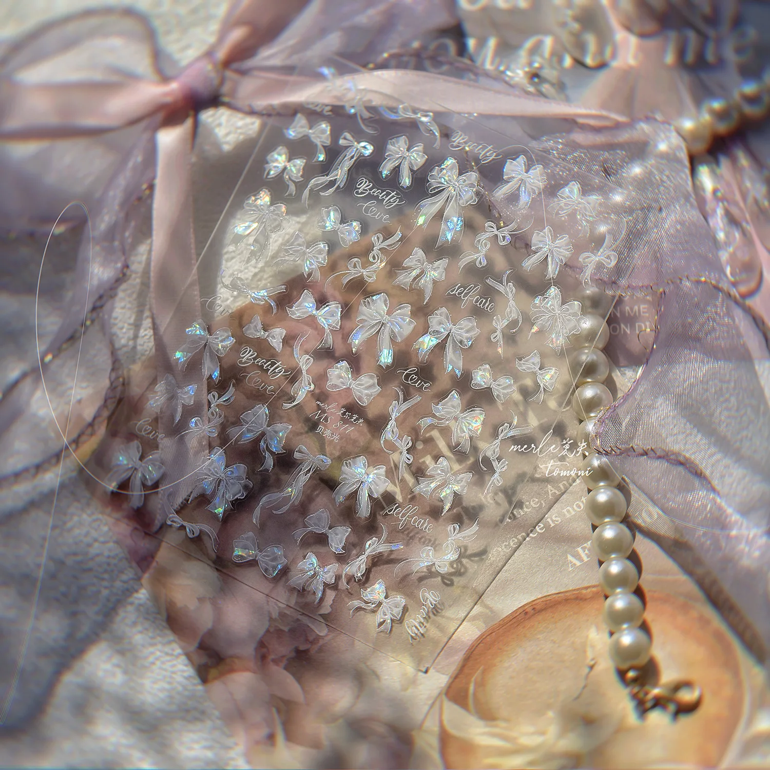 Pegatinas de decoración de uñas con lazo bonito rosa de ensueño de alto valor, regalos navideños perfectos para niñas
