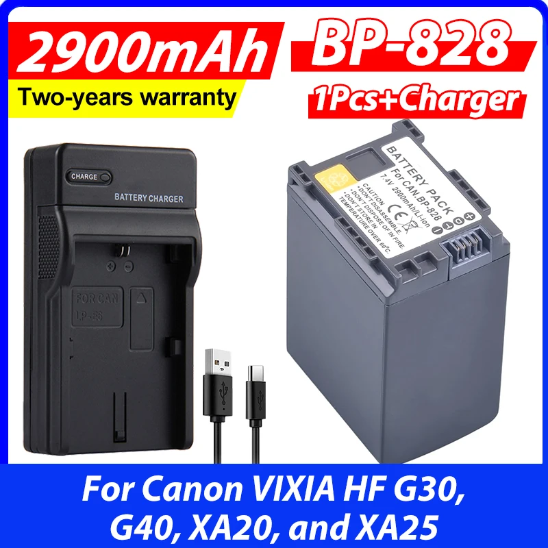 1Pcs 2900mAh BP-828 BP 828 Battery + Battery Charger Kits for Canon VIXIA HF G30, G40, XA20, and XA25 Camcorders Batteries
