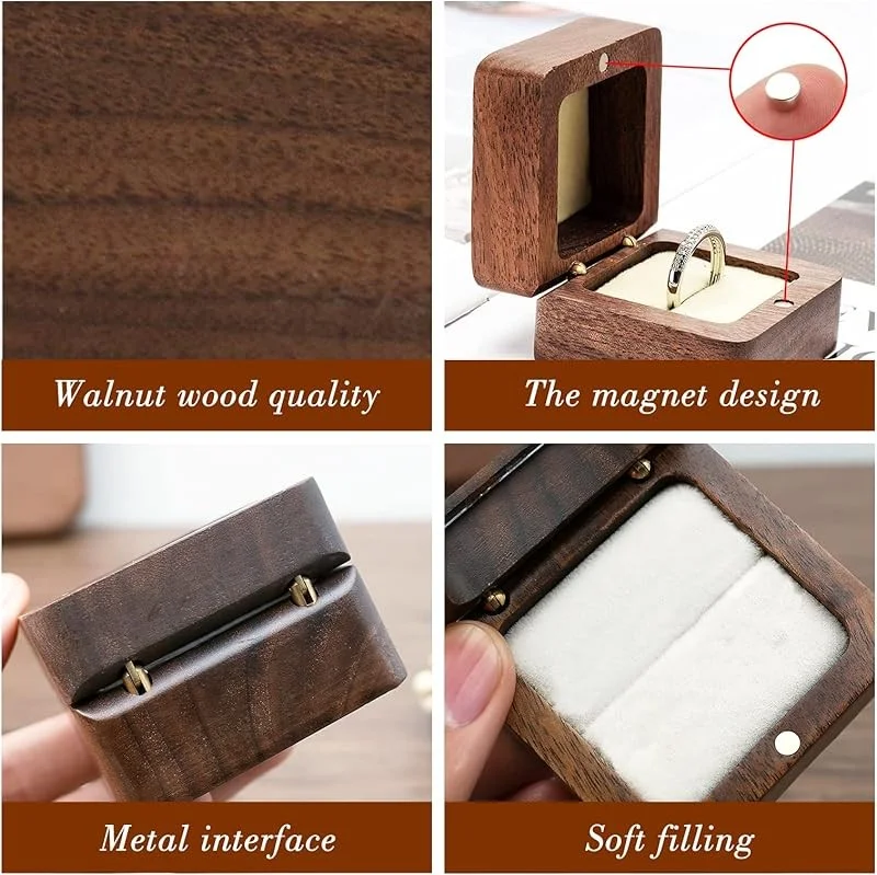 صندوق خاتم فاخر من خشب الجوز أقراط مفردة/مزدوجة/أزرار أكمام للتخزين صندوق هدايا خاتم الماس الزفاف الرائع