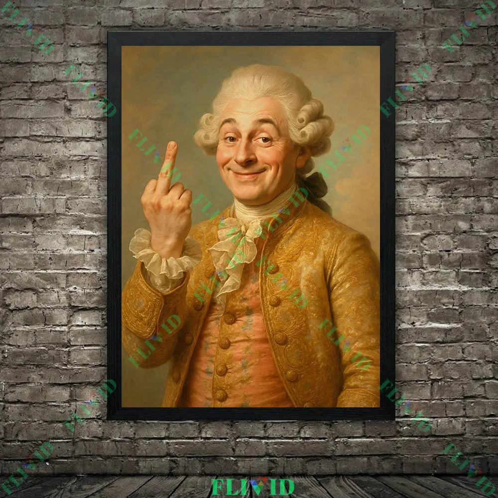 Middle Finger Parody Classical Oil Poster And Print,Funny Gift & Pop Culture Funny Vintage Portrait Wall Art Canvas Painting