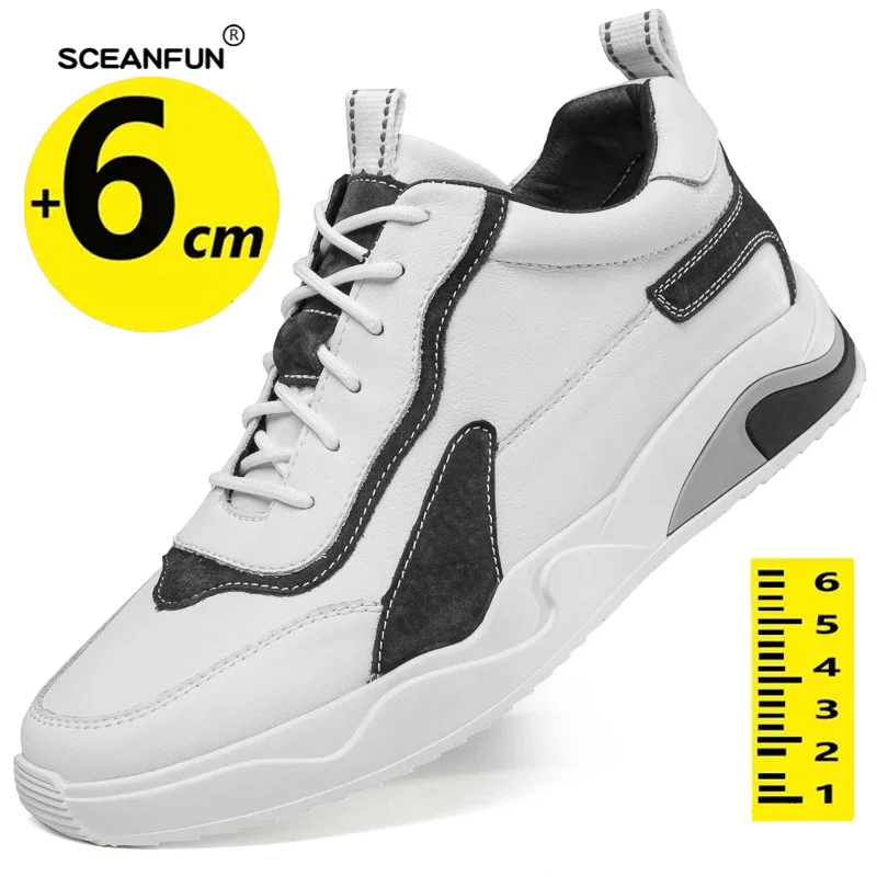 Fashion genuine leather elevator shoes men casual lift sneakers height increase designer insole 6cm tall shoes man leisure sport